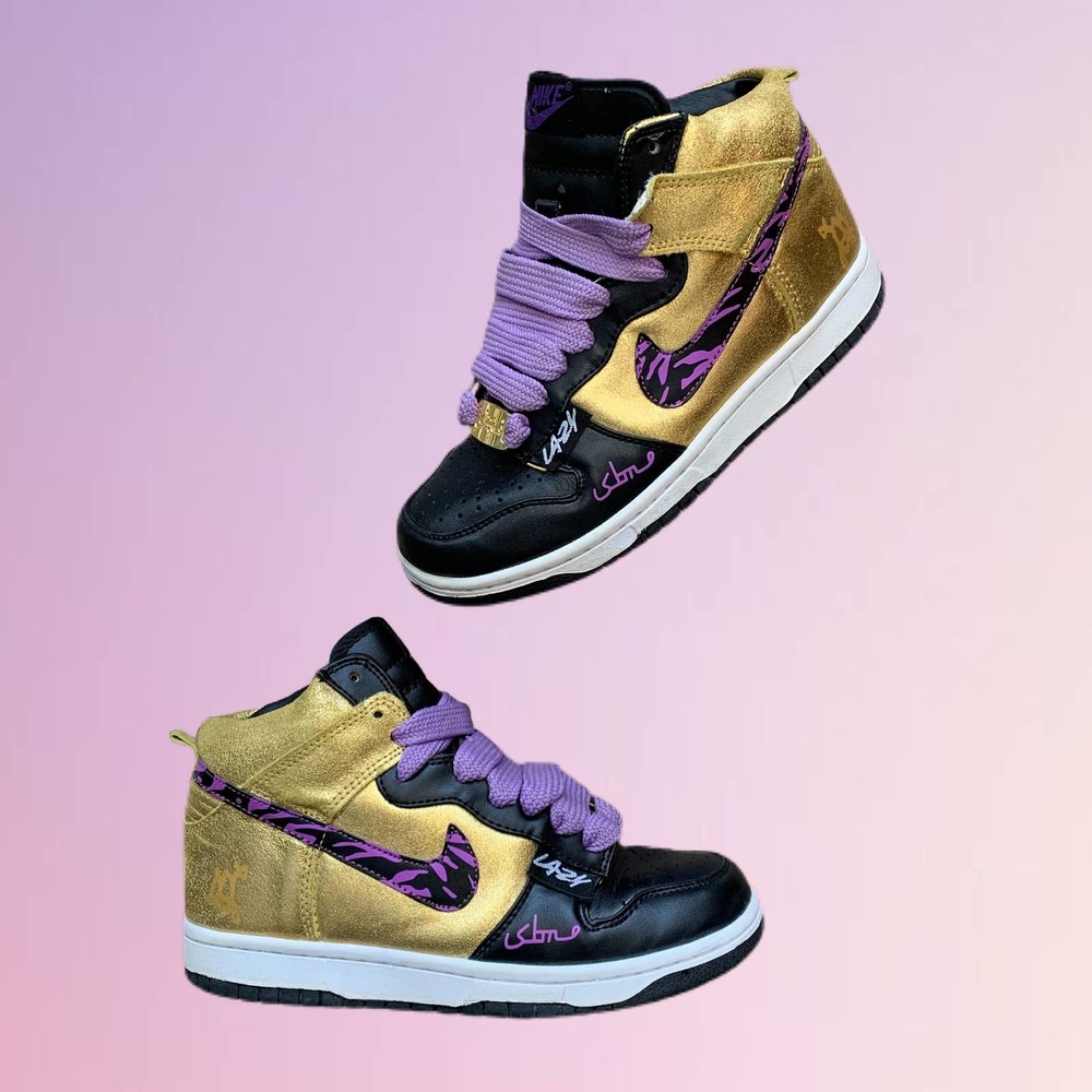 NIKE SBTG x LAZY Dunk High Gold Sneakers Purple - Women's Size 8